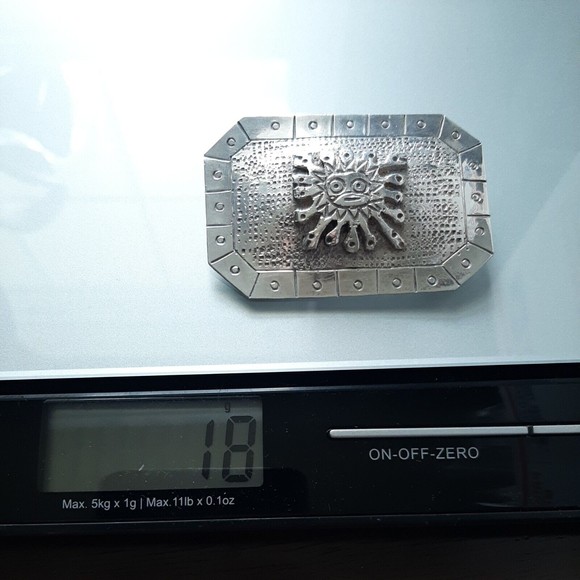 Vintage Industria Peruana 900 Sterling Silver Square Pin Brooch Sun Tonatiuh - Picture 8 of 8